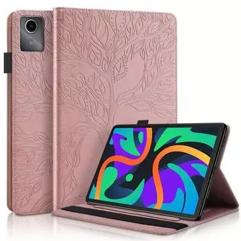 Кожаный чехол для Lenovo Tab M11, чехол TB330FU 2024, чехол с тиснением под дерево и подставкой для Lenovo Xiaoxin Pad 2024, чехол для планшета For Lenovo Tab M11 розового золота