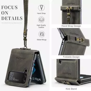 Кожаный чехол для мобильного телефона с защитой от падения и ремешком для Samsung Galaxy Z Flip4 Flip 4 5g, складной чехол для Samsung Z Flip4, чехлы for Samsung Z Flip 4 кофейный