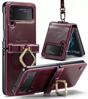 Кожаный чехол для мобильного телефона с ремешком против царапин для Samsung Galaxy Z Flip4 5g Flip 4 Zflip4, чехлы без защиты от отпечатков пальцев for Samsung Z Flip 4 розовый