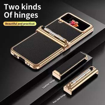 Кожаный чехол для ПК с покрытием для Samsung Z Flip 4, роскошный защитный складной чехол на петлях для Samsung Galaxy Z Flip 3 4 Touch S Pen Z Flip 3
