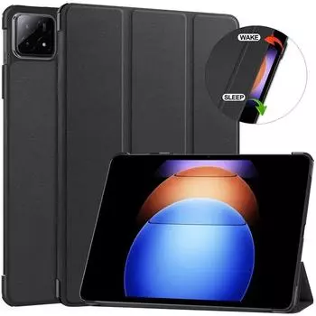 Кожаный чехол для планшета для Xiaomi Mi Pad 6 Max 14, чехол со складной подставкой, жесткий магнитный смарт-чехол на задней панели ПК For Pad 6 max 14 чёрный