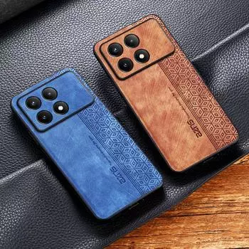 Кожаный чехол для Poco F6 Pro, ультратонкий защитный чехол с кубическим узором для Xiaomi Poco X6 F6 X5 F5 Pro F6Pro X6Pro 5G, чехол Poco X6 коричневый