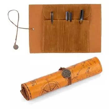 Кожаный чехол для ручек, креативный пенал с картой, матовый чехол для хранения, держатель-органайзер, художественный макияж