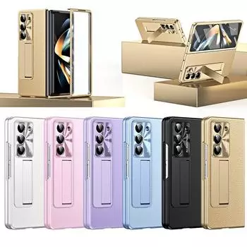 Кожаный чехол для Samsung Galaxy Fold 6 5 4 3, тонкий жесткий чехол-подставка, защитная пленка, подставка, умственный держатель, противоударный роскошный роскошный Fold 6 Only Case(No Pen) чёрный