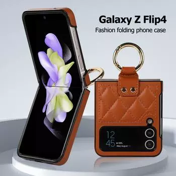 Кожаный чехол для Samsung Galaxy Z Flip 3 4 5G, противоударный защитный чехол с кольцевым держателем и защитной рамкой для объектива камеры for Galaxy Z Flip 3 красный