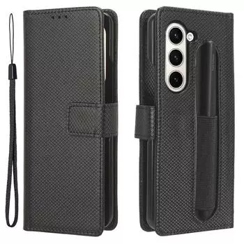 Кожаный чехол для Samsung Galaxy Z Fold5 5G, Чехол-кошелек с подставкой с ромбовидной текстурой и слотом для стилуса Black