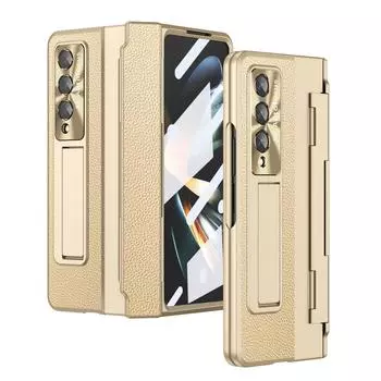 Кожаный чехол для телефона, аксессуары для всего тела, чехол для Samsung Galaxy Z Fold 4 Fold4 Fold3 Fold 3 Zfold4, передняя стеклянная пленка for Samsung Z Fold 4 чёрный