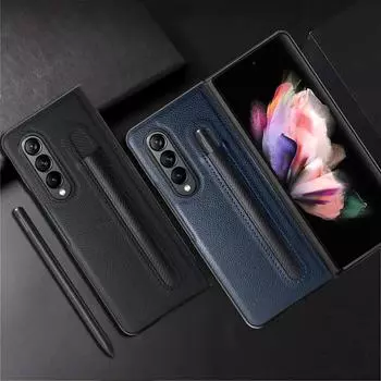 Кожаный чехол для телефона без отпечатков пальцев для Samsung Galaxy Z Fold 4 Fold3 Zfold4 Fold4 Fold 3 5g Zfold3 S, чехол-держатель для ручек for samsung z fold 4 чёрный