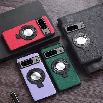 Кожаный чехол для телефона для Google Pixel 8 Pro 7 7A Роскошный противоударный магнитный держатель-подставка с кольцом задняя крышка Google Pixel 8 чёрный