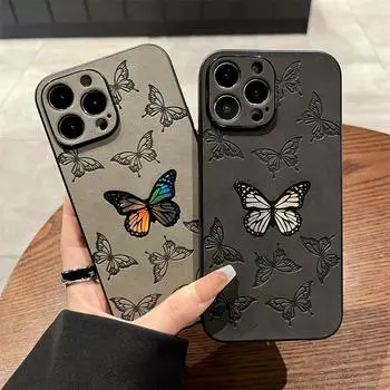 Кожаный чехол для телефона Ins Laser Butterfly для Iphone 14 Pro Max 13 12 11 Pro Max 14 Plus, противоударный защитный матовый чехол для камеры For iPhone 14Pro Max белый