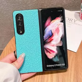 Кожаный чехол для телефона ярких цветов с 3d зернистой текстурой ярких цветов для Samsung Galaxy Z Fold 3 5g Z Flip 3, тонкий защитный чехол For Samsung Z Flip синий