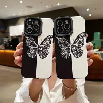 Кожаный чехол для телефона с бабочкой для iPhone 15 14 13 12 11 Pro Max X XS XR XS Max 8 7 Plus противоударный чехол из ТПУ iPhone 7 чёрный