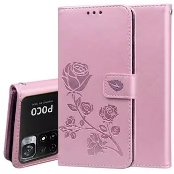 Кожаный чехол для телефона с цветком розы для Xiaomi Redmi A1, чехлы-бумажники для Xiaomi Poco M5 M4 Pro 5G C40, противоударный флип-слот для карты, подставка-держатель, крышка Poco C40 красный