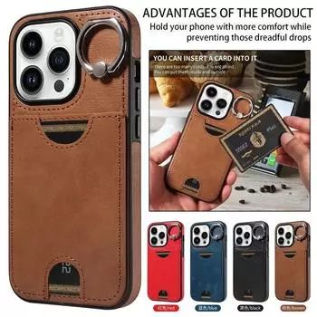 Кожаный чехол для телефона с кольцом для iPhone 15 Pro Max 14 Plus 13 Pro 12 11 для Samsung Galaxy S24 Ultra S23 FE S22 S21 A25 A15 A54 A34 A14, откидная крышка iPhone 7 (iPhone 8) красный