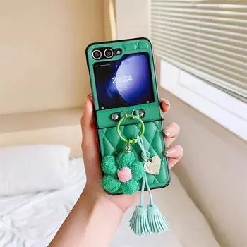 Кожаный чехол для телефона с кольцом и цветком для Samsung Galaxy Z Flip 6 5 4 3 Flip6 Flip5 Flip4 Flip3 5G 5G противоударный защитный чехол For Galaxy Z Flip3 коричневый