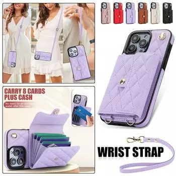 Кожаный чехол для телефона с ремешком для iPhone 15 Ultra 14 Plus 13 12 11 для Samsung Galaxy A54 A14 A53 A13 A52 S23 Ultra S22 Plus S21 Note 20 откидная крышка iPhone 7 (iPhone 8) чёрный