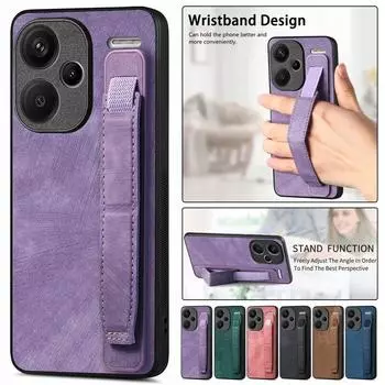 Кожаный чехол для телефона с ремешком на запястье для XiaoMi 14 Pro 13T12T 11T 10T POCO F5 X5 RedMi 13C 12C Note 13 12 Pro Plus 11 11S 10 10S K70, чехол-держатель RedMi 9 (9 Prime) коричневый