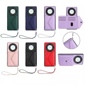 Кожаный чехол для телефона с ремешком на руку для Honor X8b, X9b, Honor X6a, X7a, X8a, X9a, Honor Magic5 Lite, Magic6 Lite. Honor X50i, Play7T Honor 90 Honor 90 чёрный