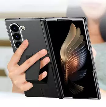 Кожаный чехол для телефона Samsung Galaxy Z Fold 6 5 Fold6 Fold5 Магнитный ремешок на запястье Подставка Задняя крышка с защитной пленкой For Galaxy Z Fold 6