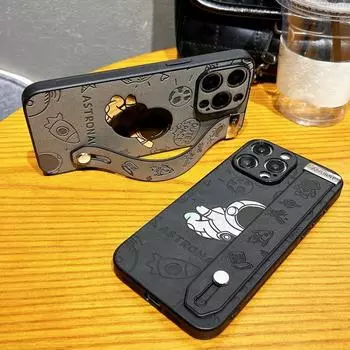 Кожаный чехол для телефона в стиле ретро для Iphone 15 14 13 Pro Max 11 14 Plus 12 Samsung S24 Ultra Laser Astronaut, подставка для рук, матовый чехол iPhone 14 серый