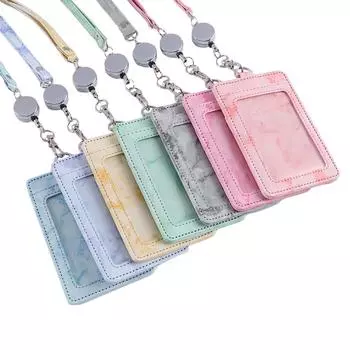 Кожаный чехол для визитной карточки через плечо, чехол для автобуса, чехол для визитной карточки, выдвижной держатель для карт black-lanyard