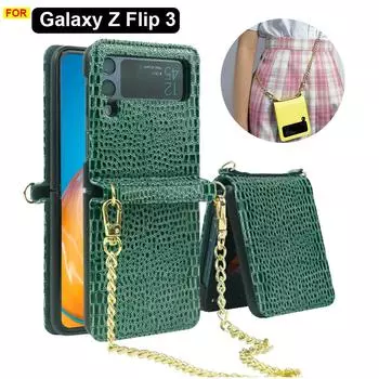 Кожаный чехол для Z Flip 4 через плечо, ожерелье, ремешок, шнур, кожаный чехол для Samsung Galaxy Z Flip 3, чехол с длинной цепочкой Z Flip 3 4 5G, чехол с полным покрытием Galaxy Z Flip 3 чёрный