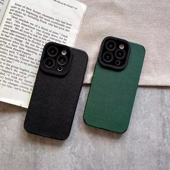 Кожаный чехол из личи для Iphone 15 14 Plus 13 12 11 14 Pro Max, матовый защитный чехол для камеры, простой противоударный чехол из ТПУ iPhone 14 чёрный