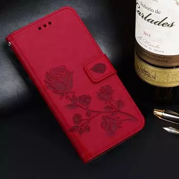 Кожаный чехол-книжка-бумажник с цветком розы для Samsung Galaxy A05S A15 A25 A54 A04S A14 S21 S22 S23 Xiaomi Redmi Note 12 iPhone 15 14 13 12 11 Pro Max For Samsung Galaxy A05 красный