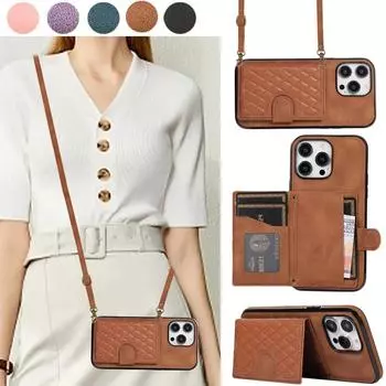 Кожаный чехол-книжка через плечо с отделением для карт для iPhone 15 14Plus 13 12 11 Pro Max 8P 7P XR XS Max/Samsung S23 S22 S21 S20 Ultra Plus A14 A54 A13 A53 iPhone 6/6S чёрный