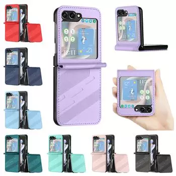 Кожаный чехол-книжка для Samsung Galaxy Z Flip 5 Flip5 с отделением для кредитных карт, чехол-сумка для телефона, противоударный | Классический дизайн | 8 цветов For Samsung Z Flip 5