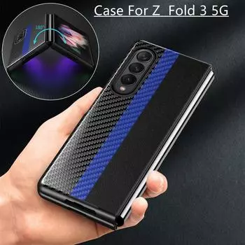 Кожаный чехол-книжка для Samsung Z Fold 3 5G 2021, складной чехол из углеродного волокна, прочный чехол для телефона Samsung Galaxy Z Fold3 For Galaxy Z Flod3 розовый