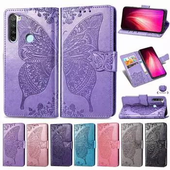 Кожаный чехол-книжка с бабочкой для Redmi 12 12C 10 10C 9A 9C 10A Note 12S 12 Pro + 5G 8 8T 9S 9 10S 11 11S для Samsung A14 A54 A34 XiaoMi Mi A2 Lite чёрный