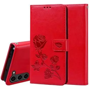 Кожаный чехол-книжка с цветком розы для Samsung Galaxy A54 A05S A15 A04S A14 A24 A34 A23 A33 A53 S20 S21 S22 S23 Ultra Plus, чехол-кошелек для телефона For Samsung S23 Ultra красный