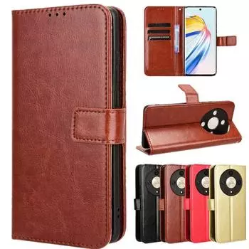 Кожаный чехол-книжка с отделением для карт и подставкой для Honor Magic 6 Lite Magic 5 Pro X9b X9a, защитный противоударный держатель, полная защита для бизнеса Honor Magic 6 Pro красный