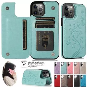 Кожаный чехол-книжка с тиснением бабочки и магнитом для Samsung S23 S22 S21 S20 Ultra S10 Plus A14 A54 A13 A53 для iPhone 15 14 13 Pro Max XS MAX XR iPhone 6/6S золотой