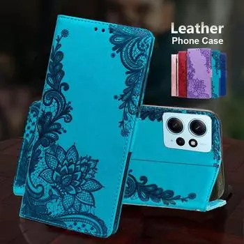 Кожаный чехол-книжка с тиснением, кружевом и цветами для Xiaomi Redmi Note 12 11 10 Pro 12S 11S 10S A1 11A 10C 10A Poco M4 X5 Pro 5G 4G, чехол-бумажник For Redmi Note 12 4G красный