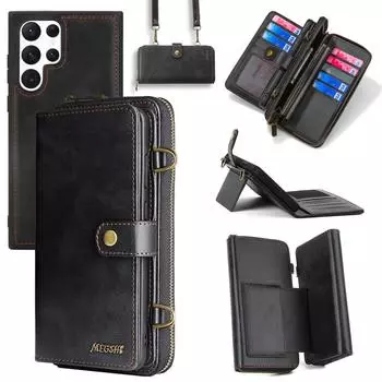 Кожаный чехол-кошелек через плечо для Huawei P40Pro с отделениями для карт, подходит для A53 и S22U. Европейский и американский стиль. black. Samsung S20 чёрный