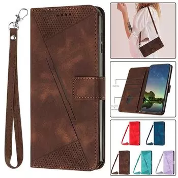 Кожаный чехол-кошелек через плечо для телефона-карточки для iPhone 15 14 Plus 13 12 для Samsung Galaxy S23 Ultra S22 S21 S20 Note 20 A54 A14 A53, откидная крышка со шнурком Samsung S8 чёрный
