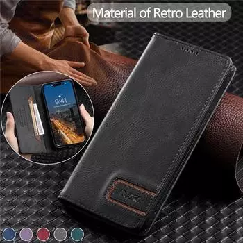 Кожаный чехол-кошелек для телефона с картой для iPhone 14 Plus 13 12 11 XS Max X XR SE 2022 8 7 6 для Samsung Galaxy A54 A14 A53 S23 Ultra S22 откидная крышка iPhone 6 (iPhone 6S) чёрный