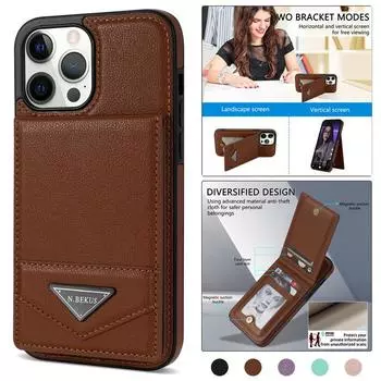 Кожаный чехол-кошелек для телефона с картой для iPhone 14 13 Pro 12 11 XS Max XR X SE 2022 8 7 Plus для Samsung Galaxy S23 Ultra S22 S21 A54 A14 откидная крышка-подставка iPhone 6 (iPhone 6S) чёрный