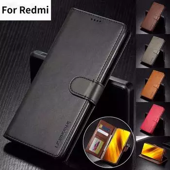 Кожаный чехол-кошелек для Xiaomi Poco F3 X3 Pro NFC M3 откидная крышка Redmi Note 10 9s 9 Power 9T 9A 8T 8 ультратонкий чехол Funda K40 For Redmi 8 чёрный