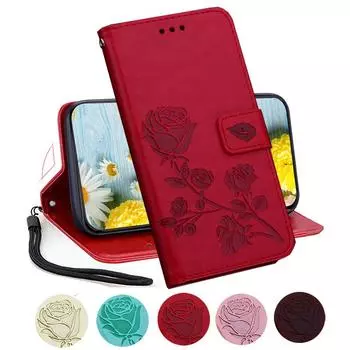 Кожаный чехол-кошелек-кошелек с цветком розы для iPhone 15 14 13 12 11 Pro Max X XR XS Max 7 8 Plus, противоударный держатель для слота для карт, подставка, откидная крышка For iPhone 8 Plus красный