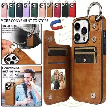 Кожаный чехол-кошелек-кошелек с кольцом для телефона для iPhone 15 Pro Max 14 Plus 13 Pro 12 11 для Samsung Galaxy S24 Ultra S23 S22 S21 FE A15 A54 A34 A14 откидная крышка iPhone 7 (iPhone 8) красный