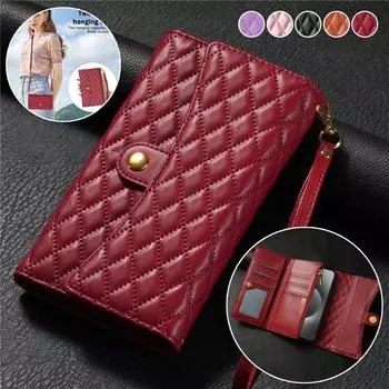 Кожаный чехол-кошелек на молнии с ремешком через плечо для iPhone 15 Pro Max 14 13 12 для Samsung Galaxy S24 Ultra S23 Plus S22 S21 FE A55 A25 A15 A05 A54, чехол iPhone 7 чёрный