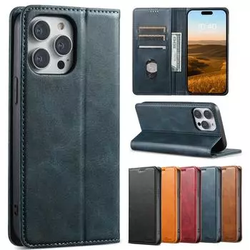 Кожаный чехол-кошелек премиум-класса с магнитной застежкой для iPhone 15 14 Plus 13 12 11 Pro Max XS MAX для Samsung S23 S22 Ultra Plus S23FE Note20Ultra A14 A54 A53 iPhone 7/8/SE2/SE3 чёрный