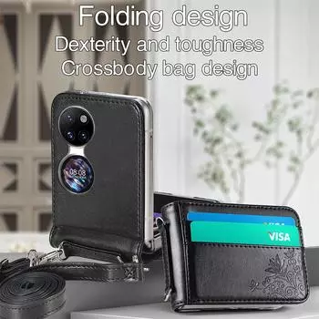 Кожаный чехол-кошелек с карманом для карточек для Huawei P50, карманный, полная защита, ремешок для телефона, дизайн, модный чехол, Fundas for P50 Pocket розовый