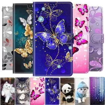 Кожаный чехол-кошелек с милым котом для Samsung Galaxy S23 Ultra S22 Plus S21 A14 A54 A13 A23 A33 A52 A53 A73, чехол с солью для карт, Fundas For Galaxy S23Plus