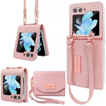 Кожаный чехол-кошелек с несколькими картами для Samsung Galaxy Z Flip 5 4 3 Flip4 Flip3 5G, сумка-кошелек, ремешок на руку, задняя крышка с ощущением кожи For Galaxy Z Flip 4 красный