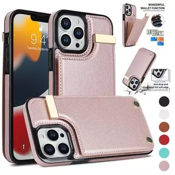 Кожаный чехол-кошелек с отделением для карт для iPhone 15, 14, 13, 12, 11 Pro Max XS MAX XR 8 7 Plus/Samsung S23 S22 S21 S20 Ultra Plus A14 A13 A54 A52 A53 iPhone 7/8/SE 2020 чёрный