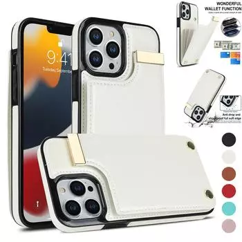 Кожаный чехол-кошелек с отделением для карт для iPhone 15, 14, 13, 12, 11 Pro Max XS MAX XR 8 7 Plus/Samsung S23 S22 S21 S20 Ultra Plus A14 A13 A54 A52 A53 iPhone 7/8/SE 2020 чёрный